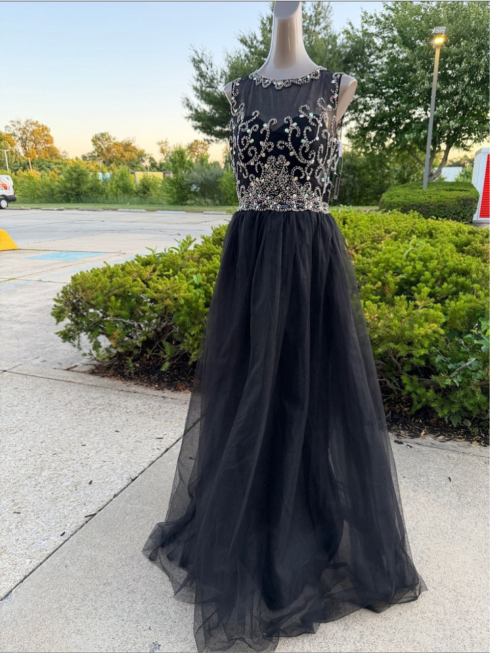Moda Black Silver Rhinestone Prom Dress Gown Size 8 NWT
